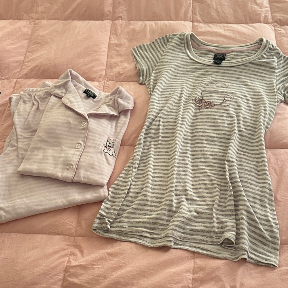 Laura Ashley Gray and Pink Striped Pajama Set